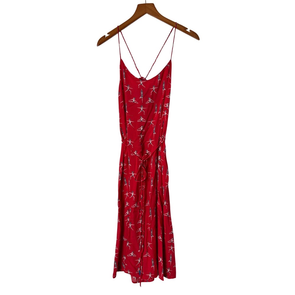 Bastah Red Yoga Print Sleeveless Midi Dress Womens EUR 38 US 6 Small